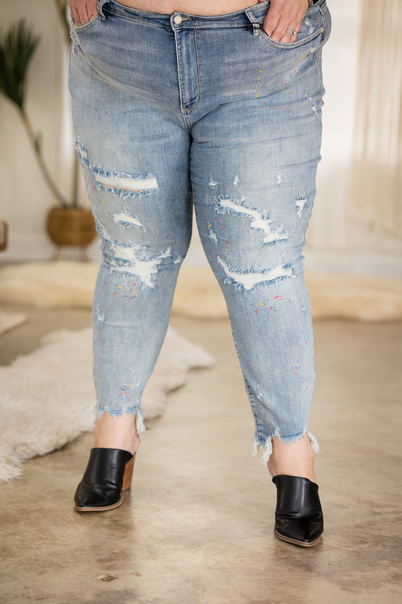 Party Paint Splatter Judy Blue Boyfriend Jeans