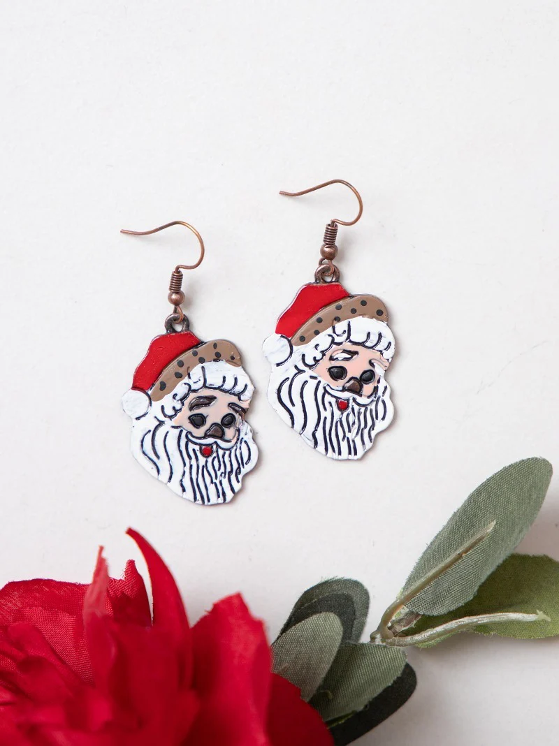 The Leopard Santa Hat Earrings, Copper