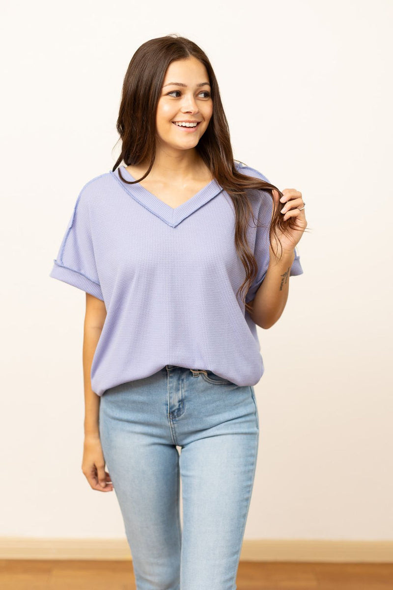 Lucy Waffle Knit Top in Lilac