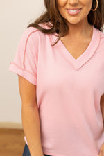 Lucy Waffle Knit Top in Light Pink