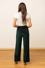 Velvet Straight Leg Pants- Green