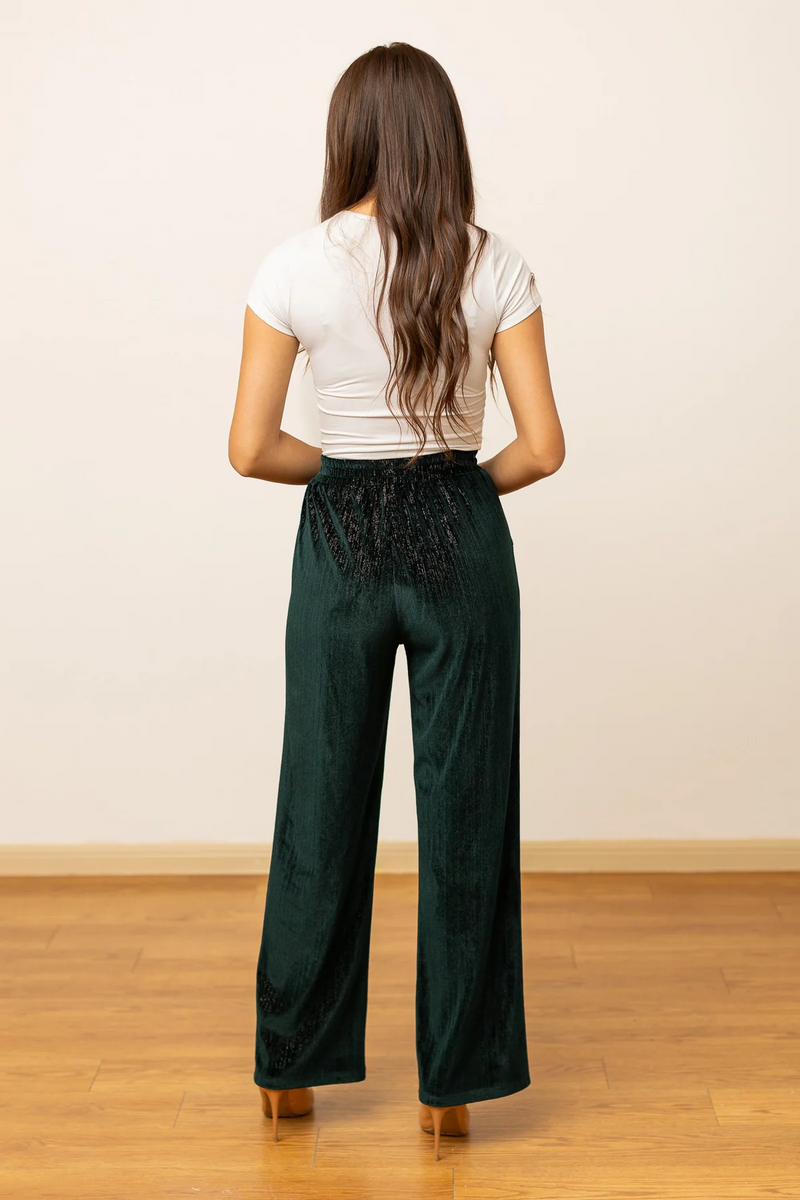 Velvet Straight Leg Pants- Green