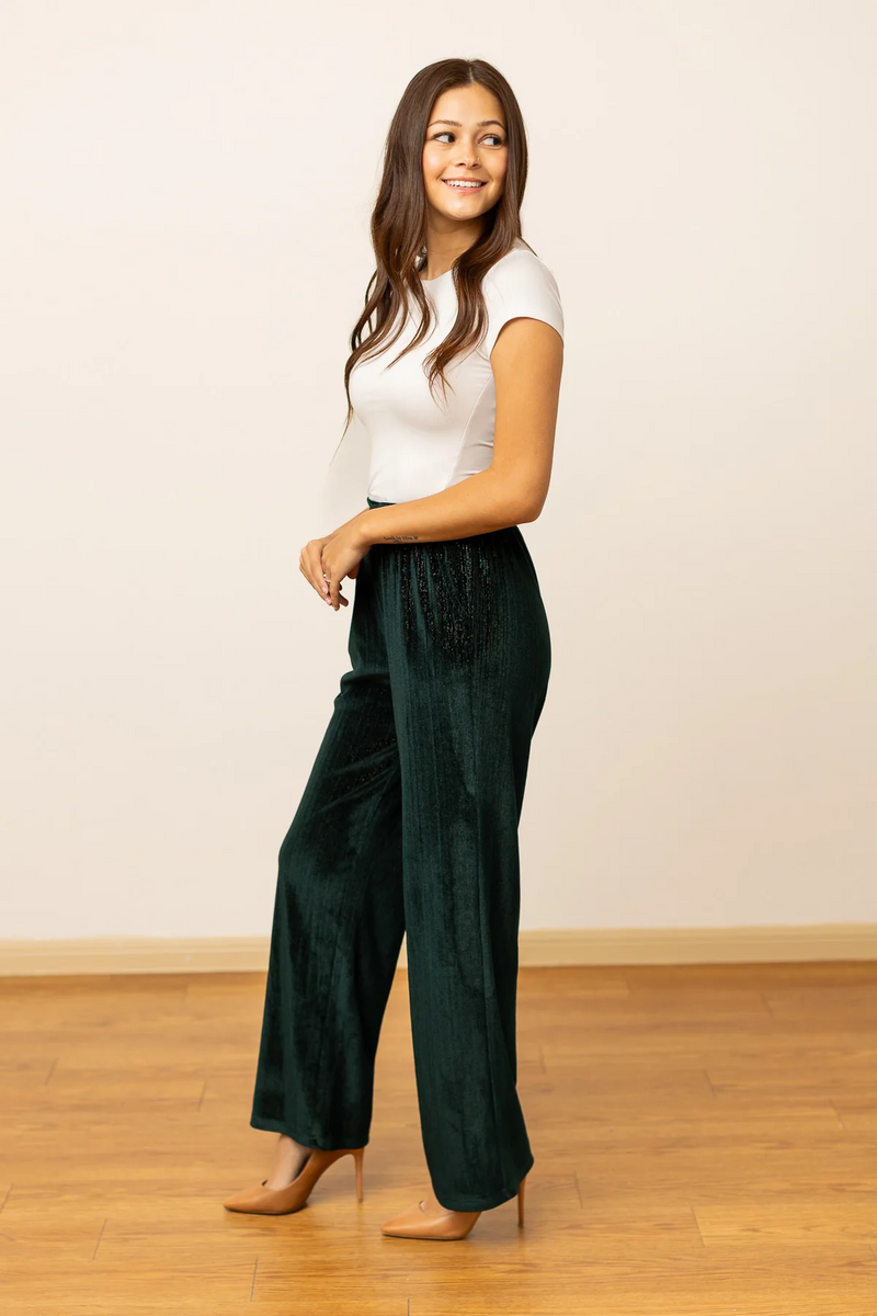 Velvet Straight Leg Pants- Green