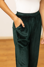 Velvet Straight Leg Pants- Green