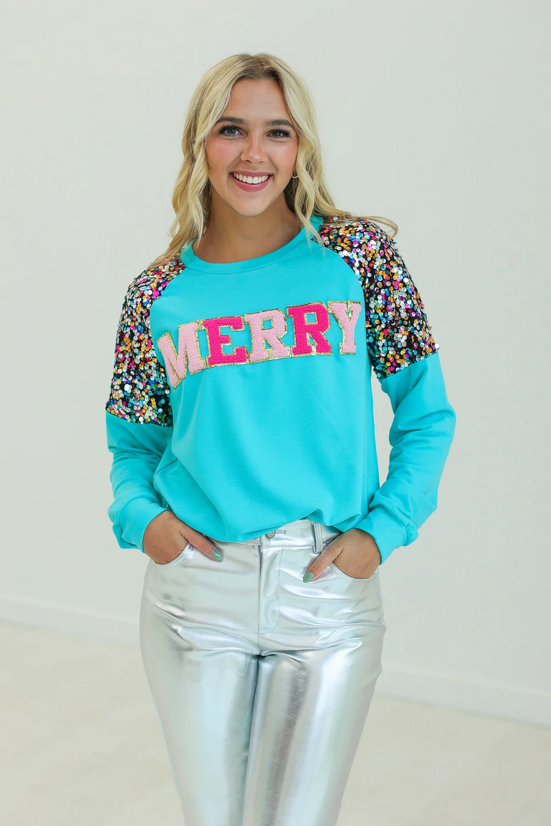 MERRY Turquoise Sweatshirt