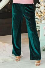 Velvet Straight Leg Pants- Green