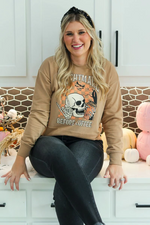 Nightmare Before Coffee Cropped Sweatshirt- Tan