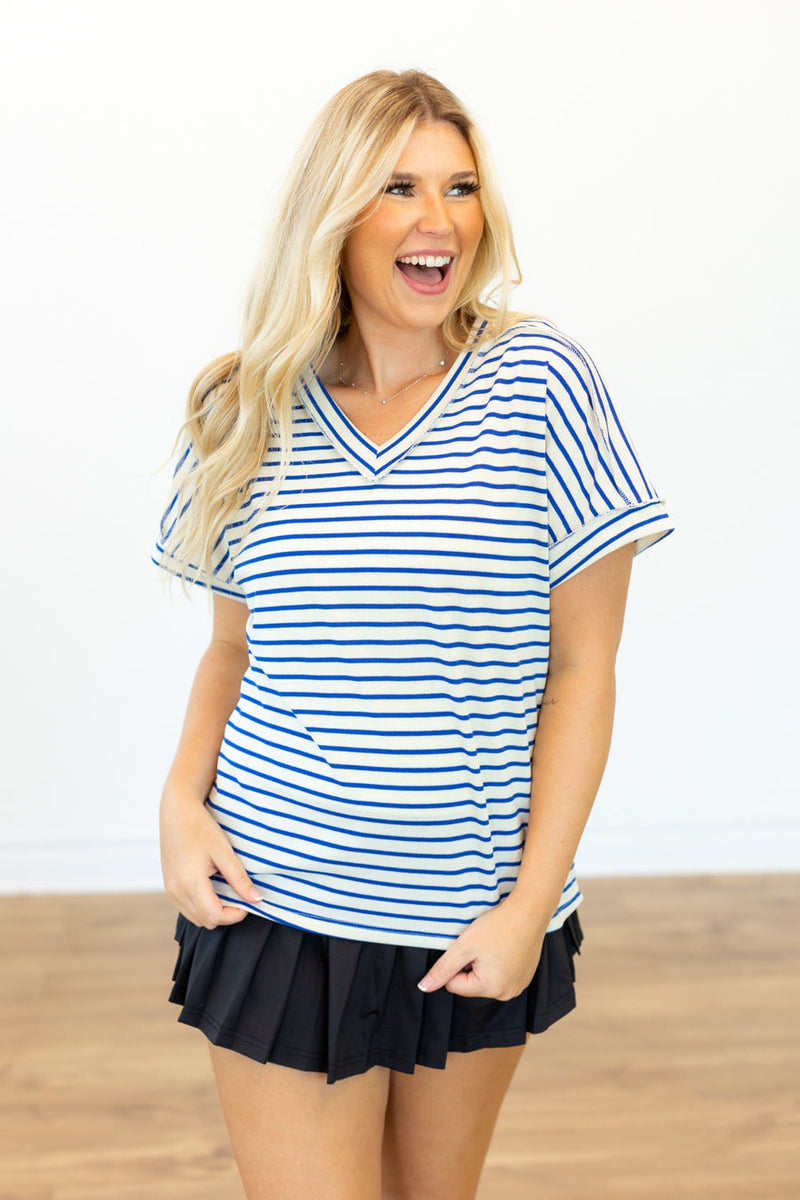 The Lucy Stripe Top, Blue