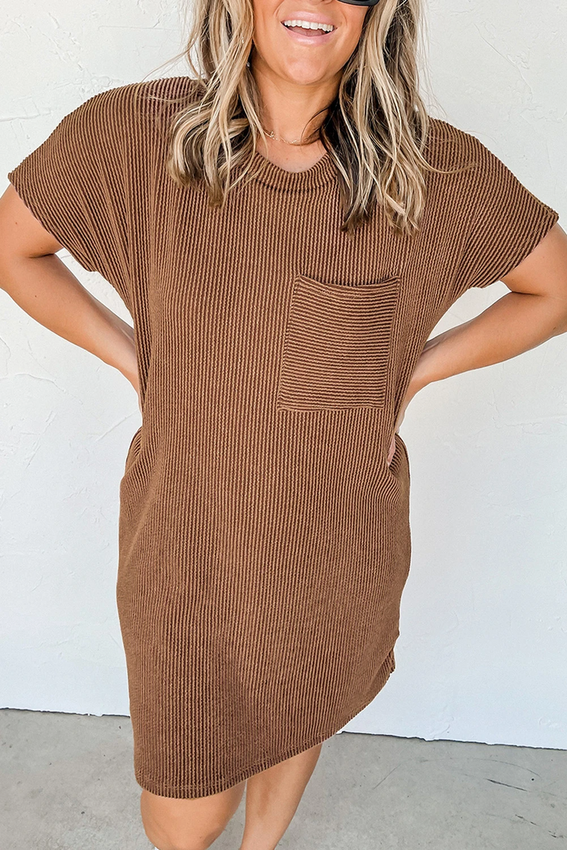 Casual Ribbed Knit T-Shirt Dress