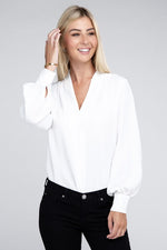 Woven Airflow V-Neck Long Sleeve Top