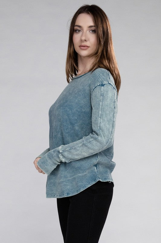 Washed Baby Waffle Long Sleeve Top