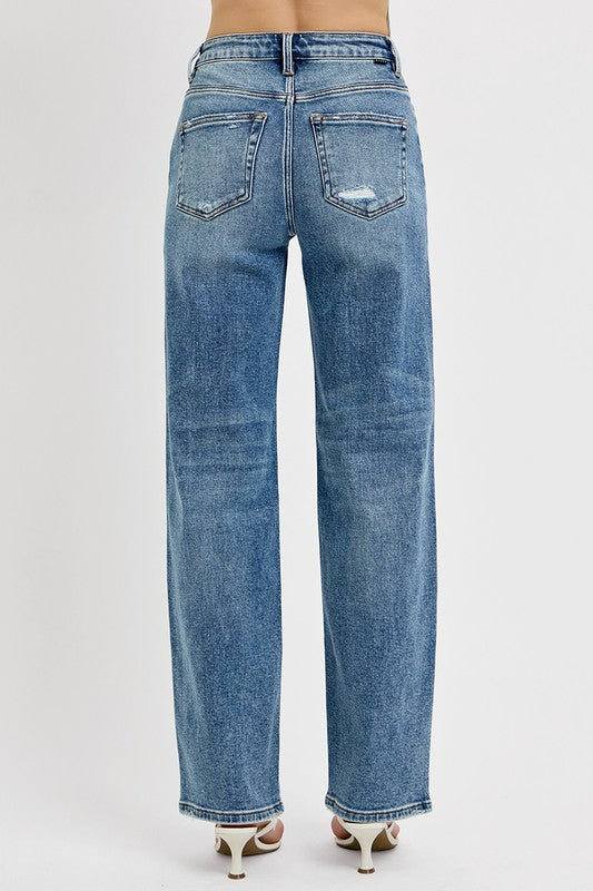 RISEN Distressed Wide Leg Jeans