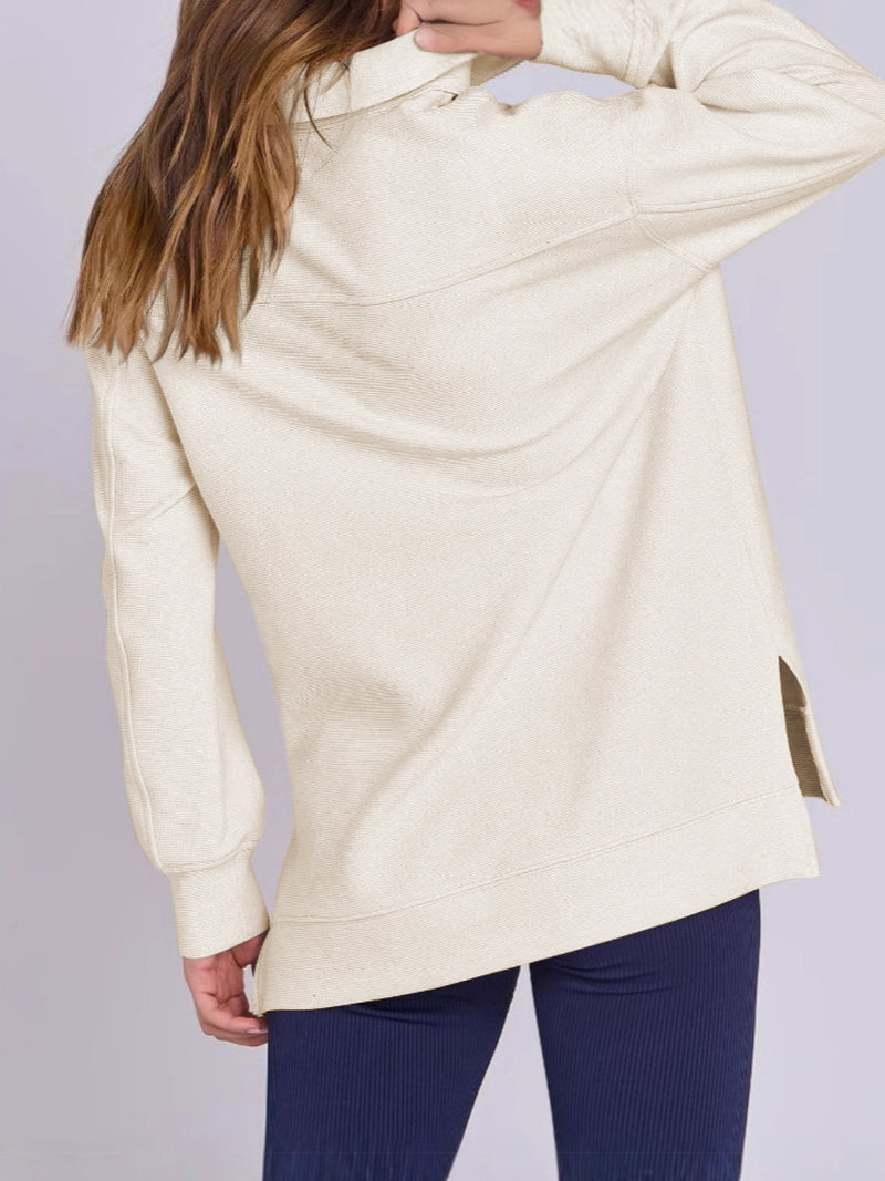 Nellie Textured High-Low Quarter Sweatshirt