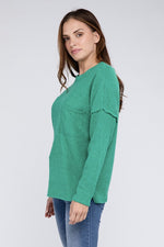 Ribbed Brushed Melange Hacci Sweater with a Pocket