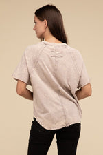 Back Patch Crinkle Washed Raglan Sleeve T-Shirt