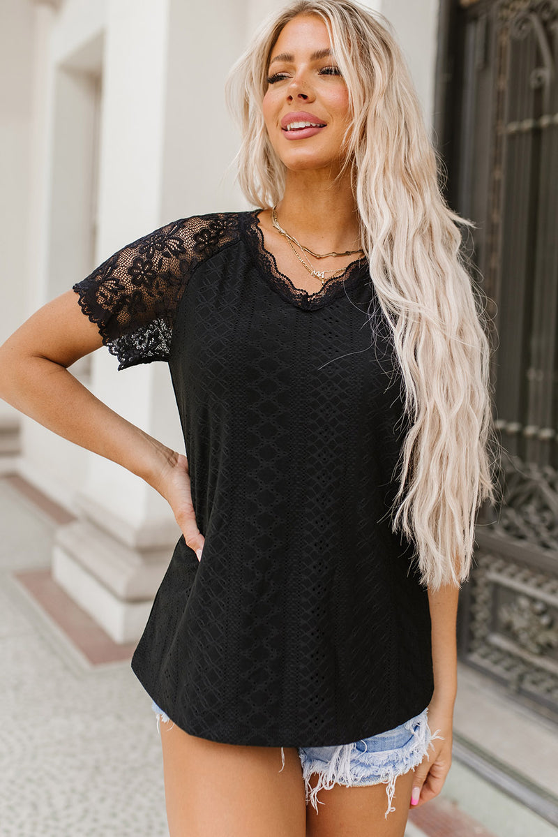 Carmen V-Neck Lace Trim Blouse