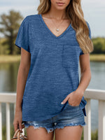 Pocketed Heathered V-Neck Tee