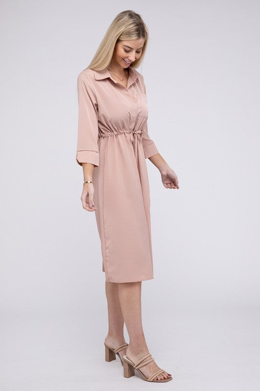 Drawstring Waist Shirt Dress