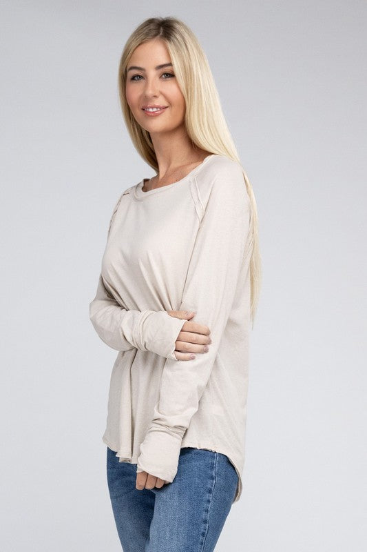 Cotton Raglan Sleeve Thumbhole Top