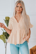 Just Peachy Embroidered Tassel Babydoll Blouse