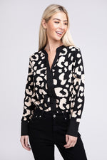 Leopard Notched Neck Blouse