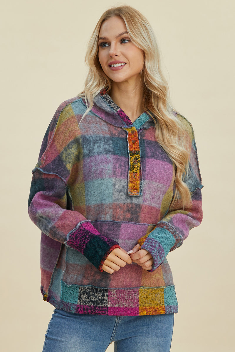 Jewell Reverse Fleece Plaid Hoodie