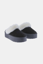 Trinity Thick Bottom Fur Trim Snow Slippers Black