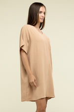 Woven Airflow V Neck T-Shirt Dress with Pockets