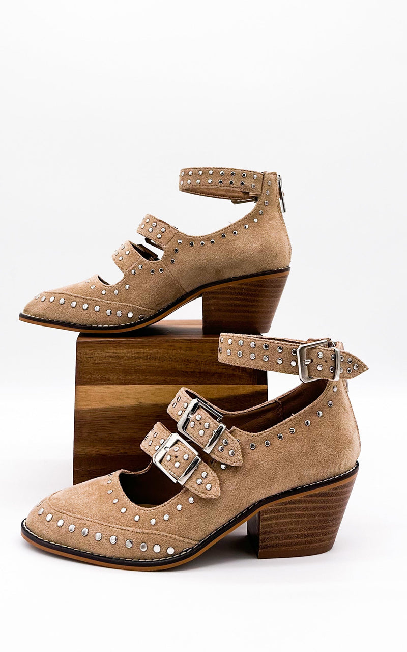 Corkys Cackle Booties in Sand Suede