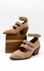 Corkys Cackle Booties in Sand Suede