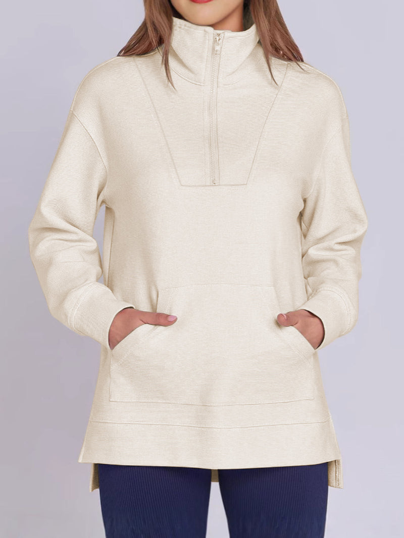 Nellie Textured High-Low Quarter Sweatshirt