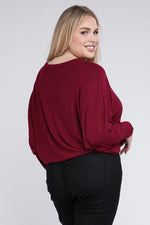 Plus Ribbed Batwing Long Sleeve Boat Neck Sweater