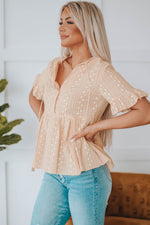 Just Peachy Embroidered Tassel Babydoll Blouse