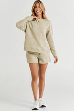 Abbie Texture Long Sleeve Top and Drawstring Shorts Set