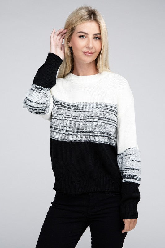 Color Block Round Neck Sweater