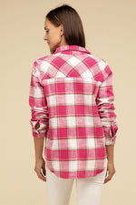 Cotton Plaid Shacket With Front Pocket