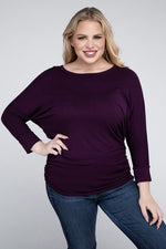 Plus Luxe Rayon Boat Neck 3/4 Sleeve Top