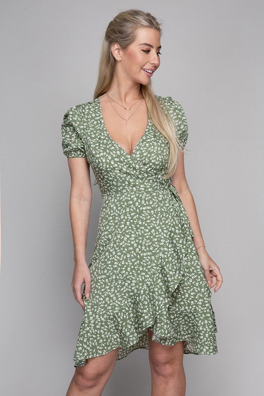 Ditsy Floral Print  Wrap Dress