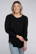 Plus Long Sleeve Round Neck Round Hem Top