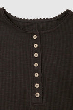 Henley neck tee with lace trim