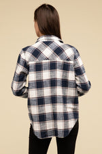 Cotton Plaid Shacket With Front Pocket