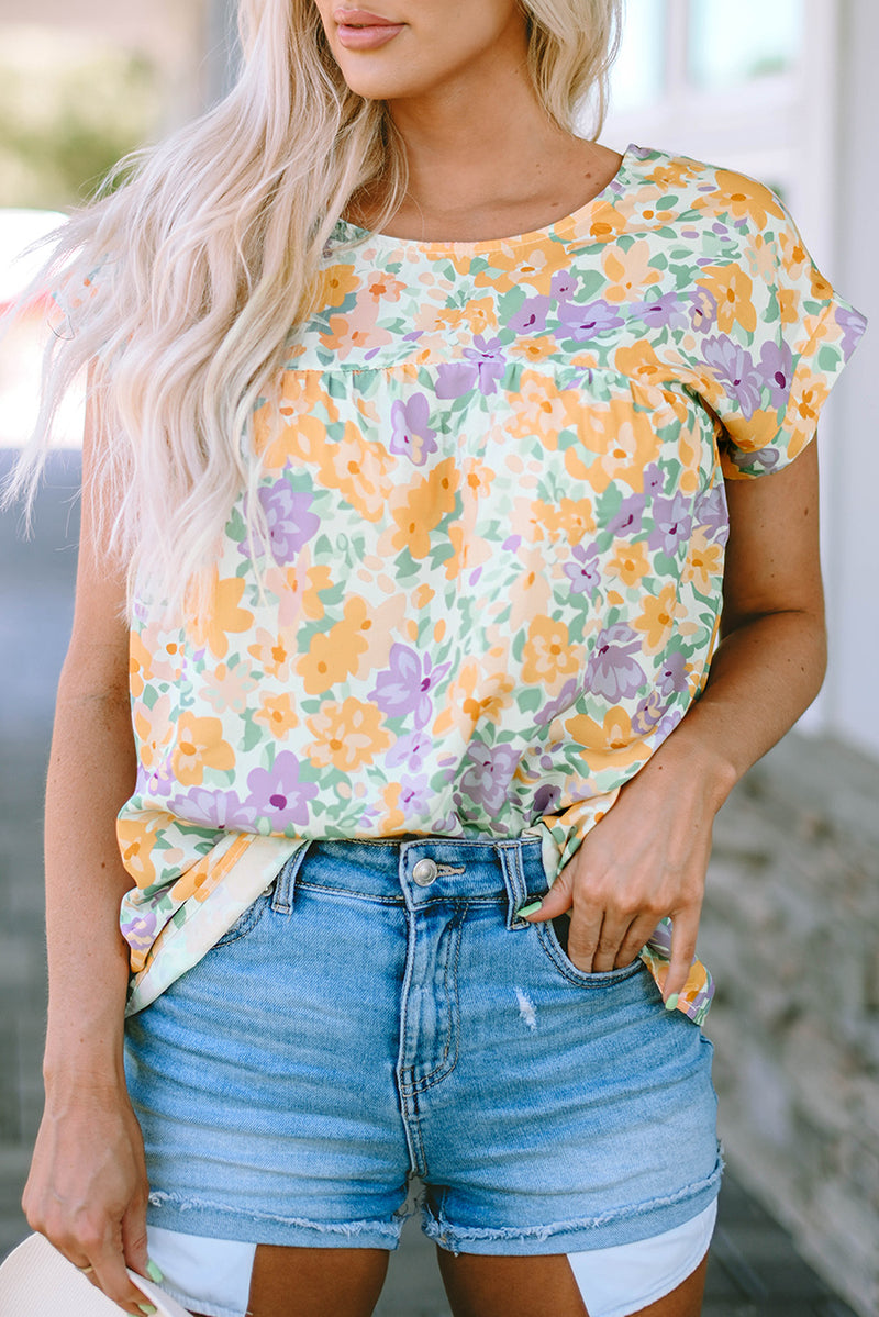 Verla Floral Blouse with Cap Sleeve