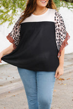 Plus Size Leopard Flutter Sleeve Blouse