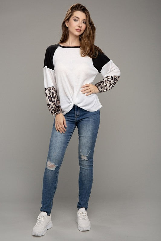 Leopard Print Color Block Top