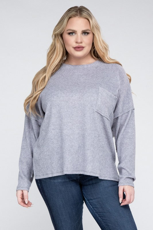 Plus Ribbed Brushed Melange Hacci Sweater