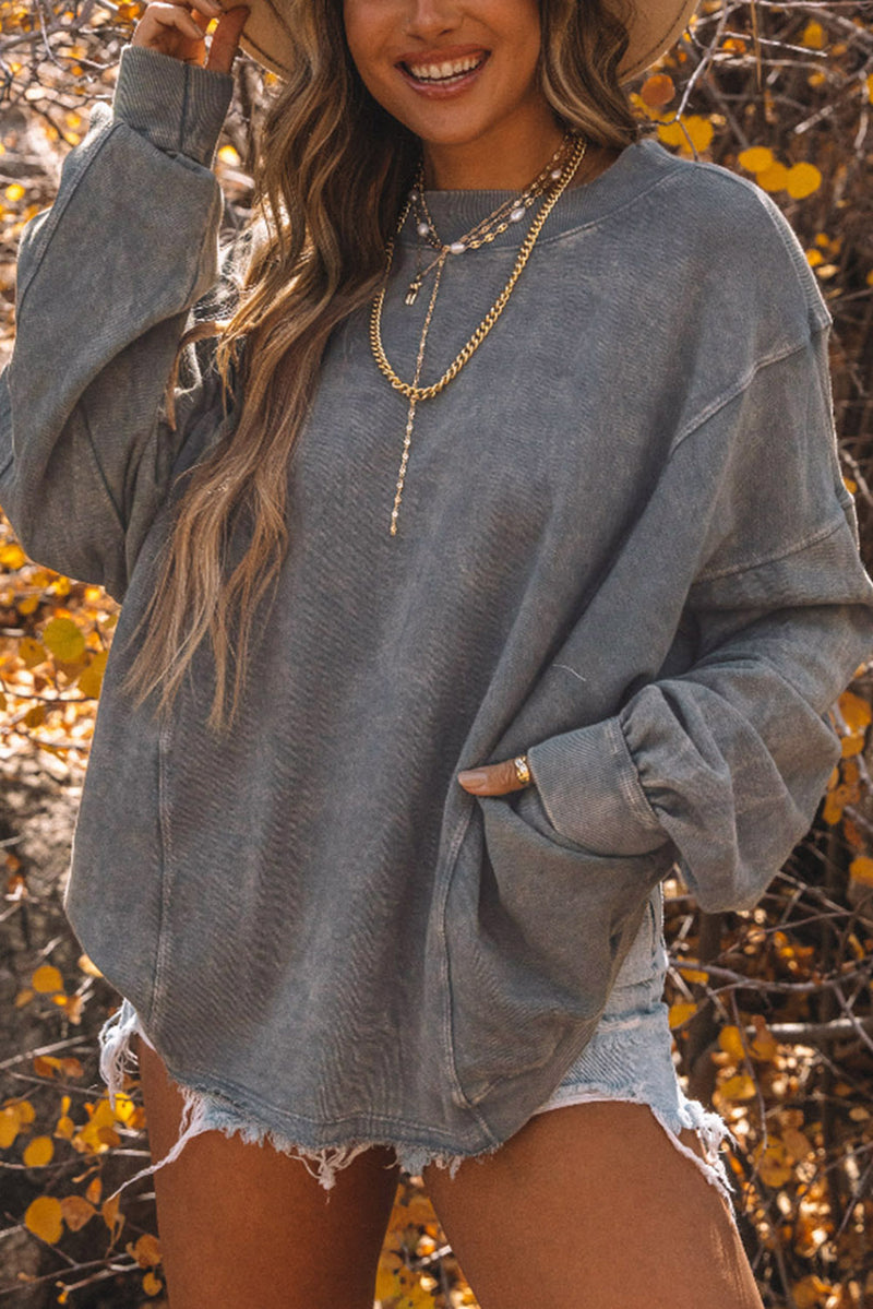 Twisted Plunge Neck Dropped Shoulder Sweatshirt