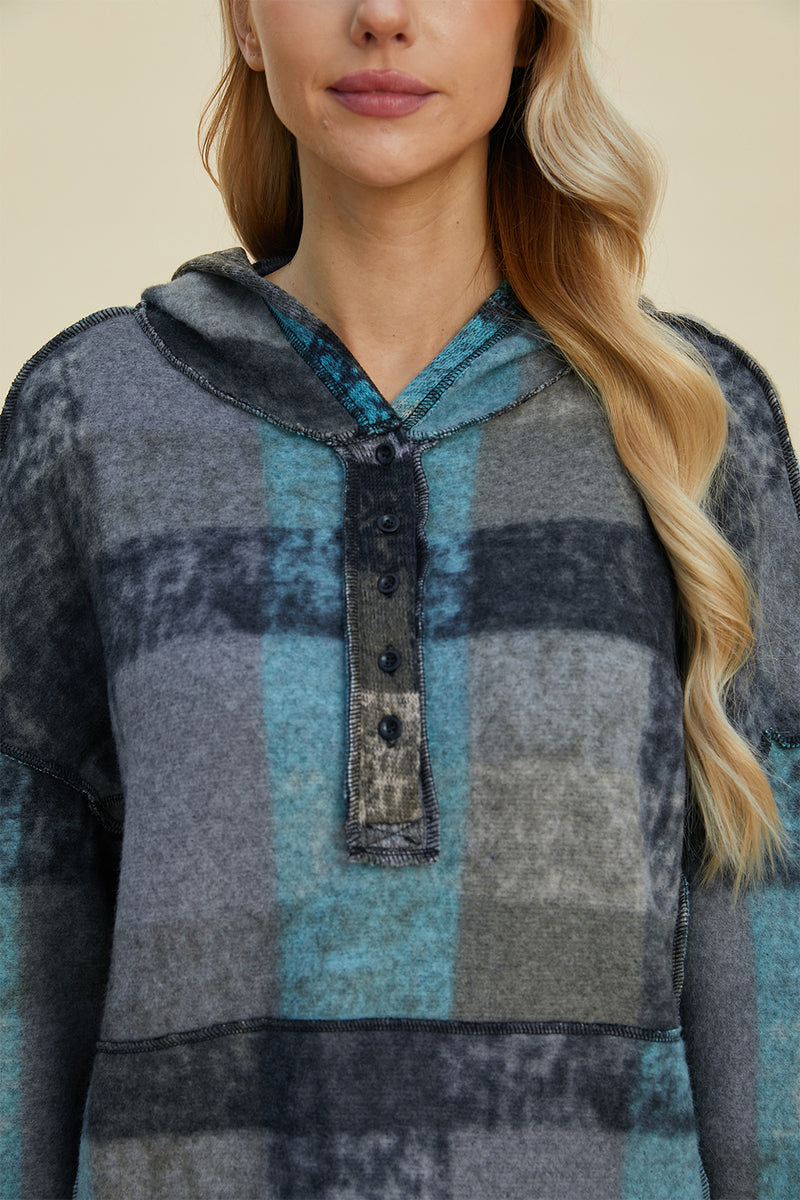 Jewell Reverse Fleece Plaid Hoodie