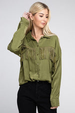 Fringe Trim Satin Shirt