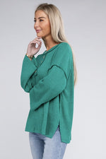 Ribbed Brushed Melange Hacci Henley Sweater