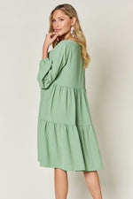 Double Trouble V-Neck Balloon Sleeve Tiered Dress